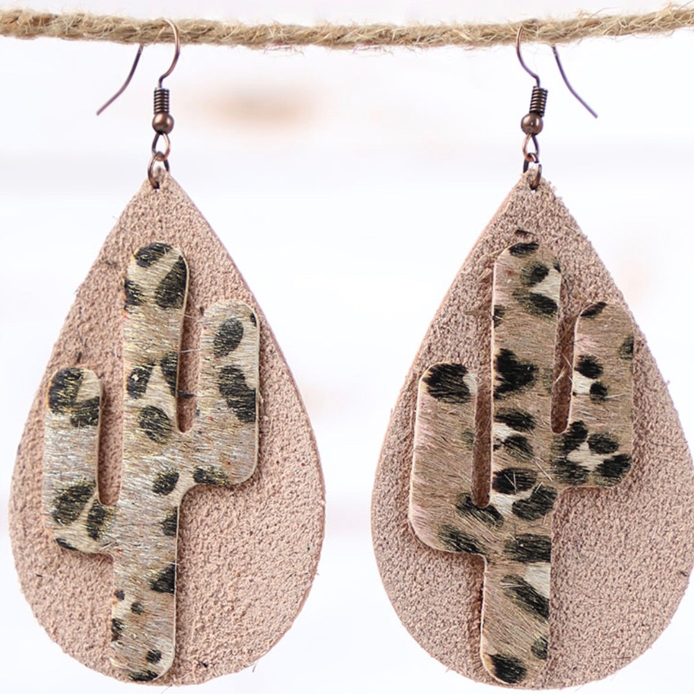 Leopard cactus earrings